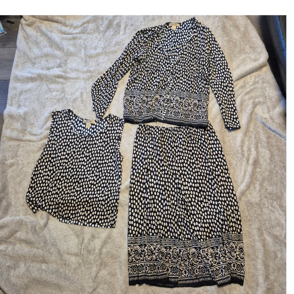Pleat Pleat by Rafael 3 Piece Skirt Set Black Tan Polka Dot Paisley Print M